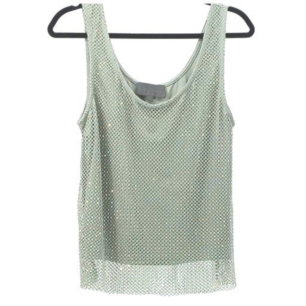 Sunday in Brooklyn Sage Green Rhinestone Mesh Overlay Tank Top Small